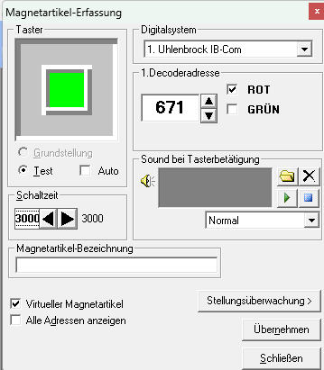 Einstellungen des Tasters in Win-Digipet