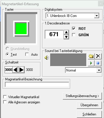 Einstellungen des Tasters in Win-Digipet 2
